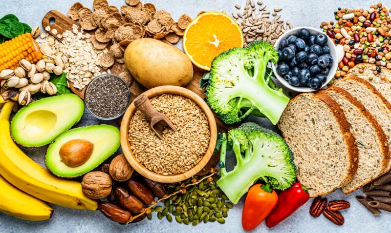 A variety of foods including vegetables, wholegrains and fruit: Healthy eating is one way to help manage pre-diabetes.