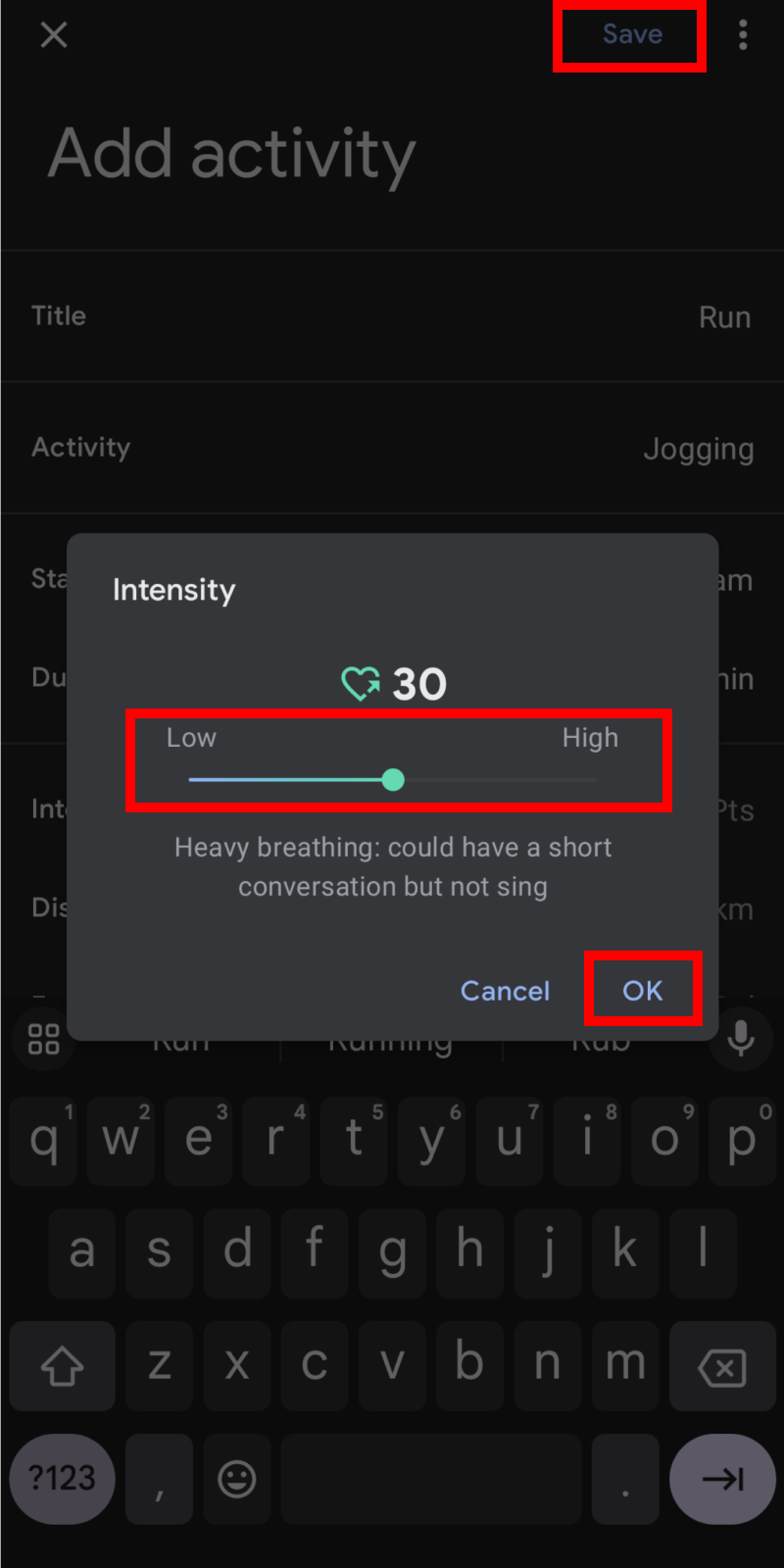 Set Heart points under Intensity section to set bar between low and high intensity option