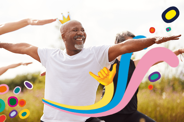 Smiling man doing yoga