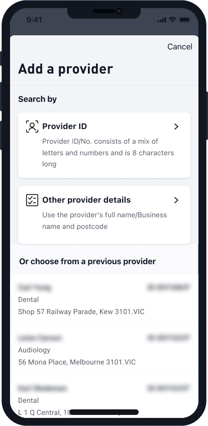 Finding a provider in My Medibank