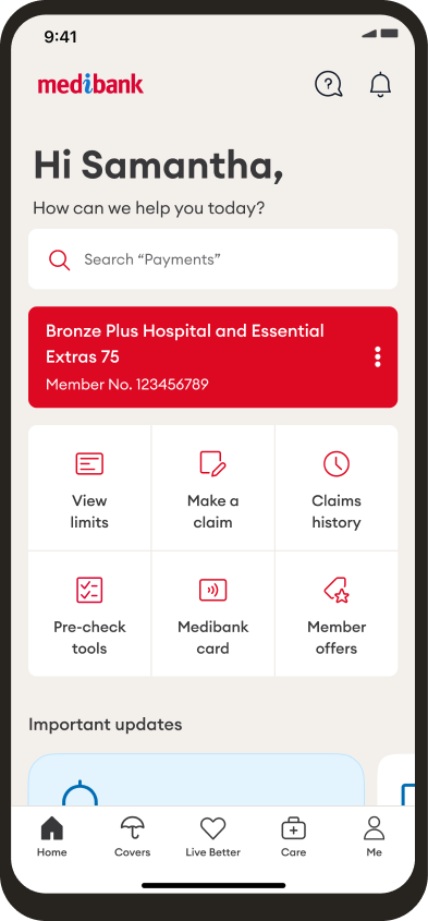 Tap Me on the My Medibank dashboard