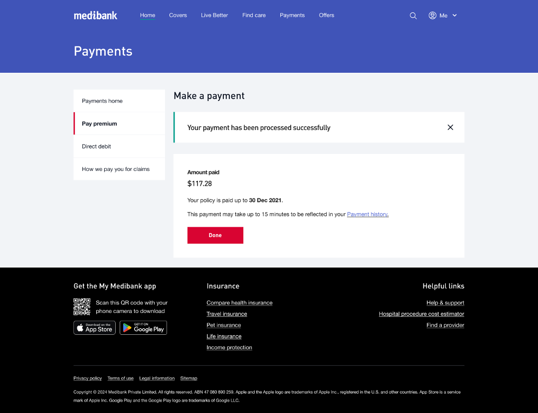 Paying your premium in My Medibank on the web