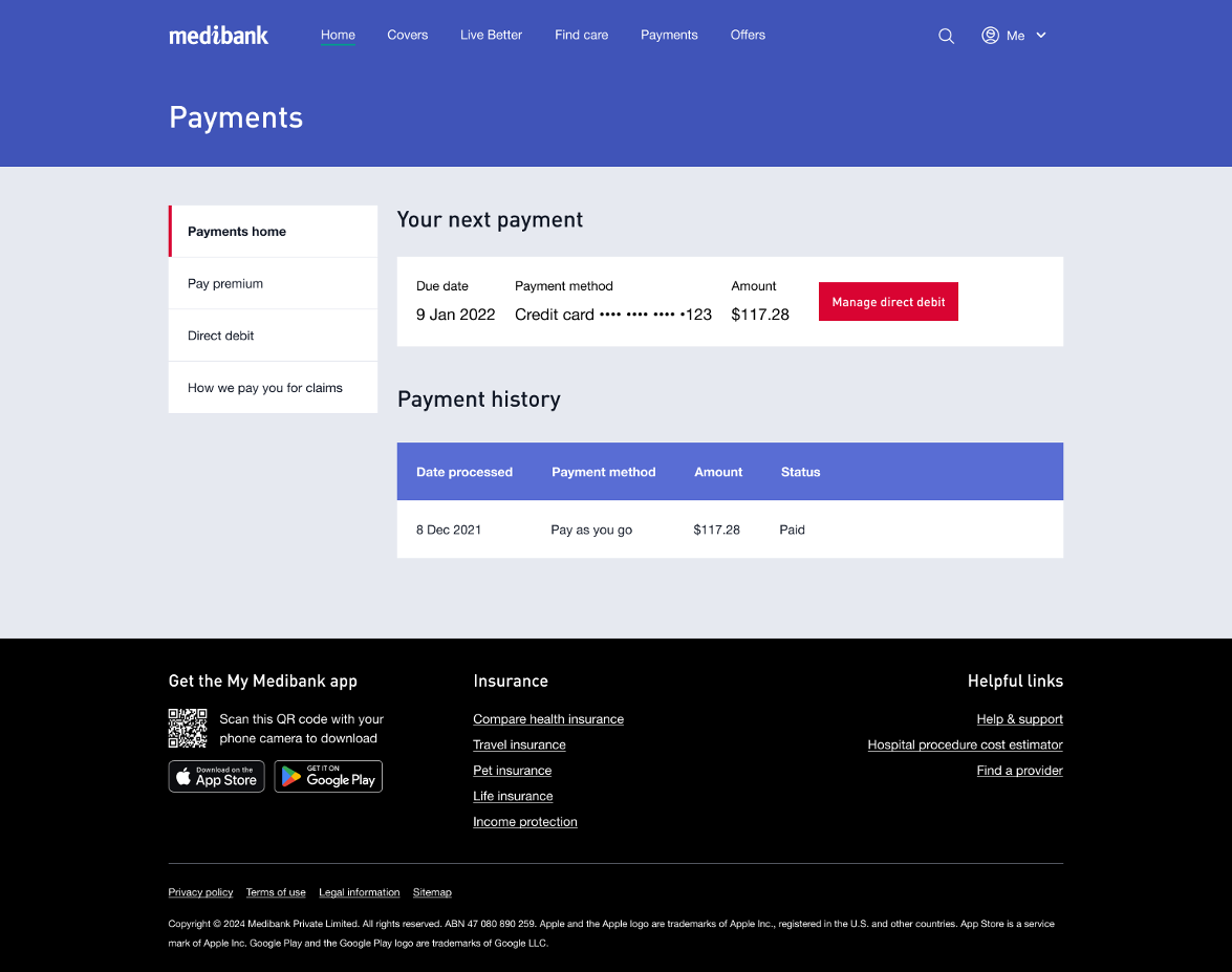 Click Make a payment or Pay premium in My Medibank on the web